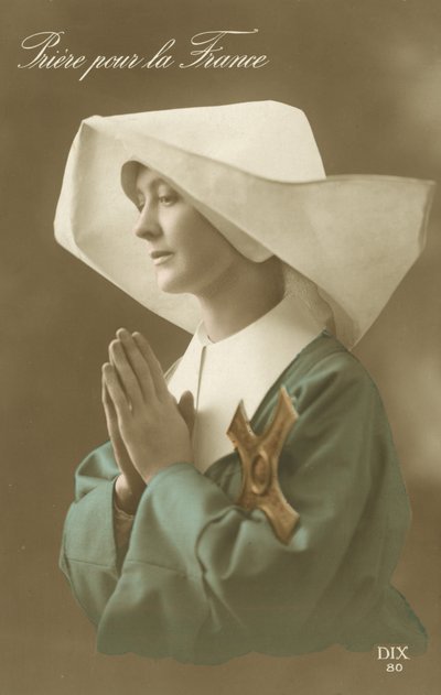 Praying nun in starched coif by French Photographer